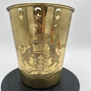 Vintage Gold Brass Waste Basket Metal Trash Can Hollywood Regency India